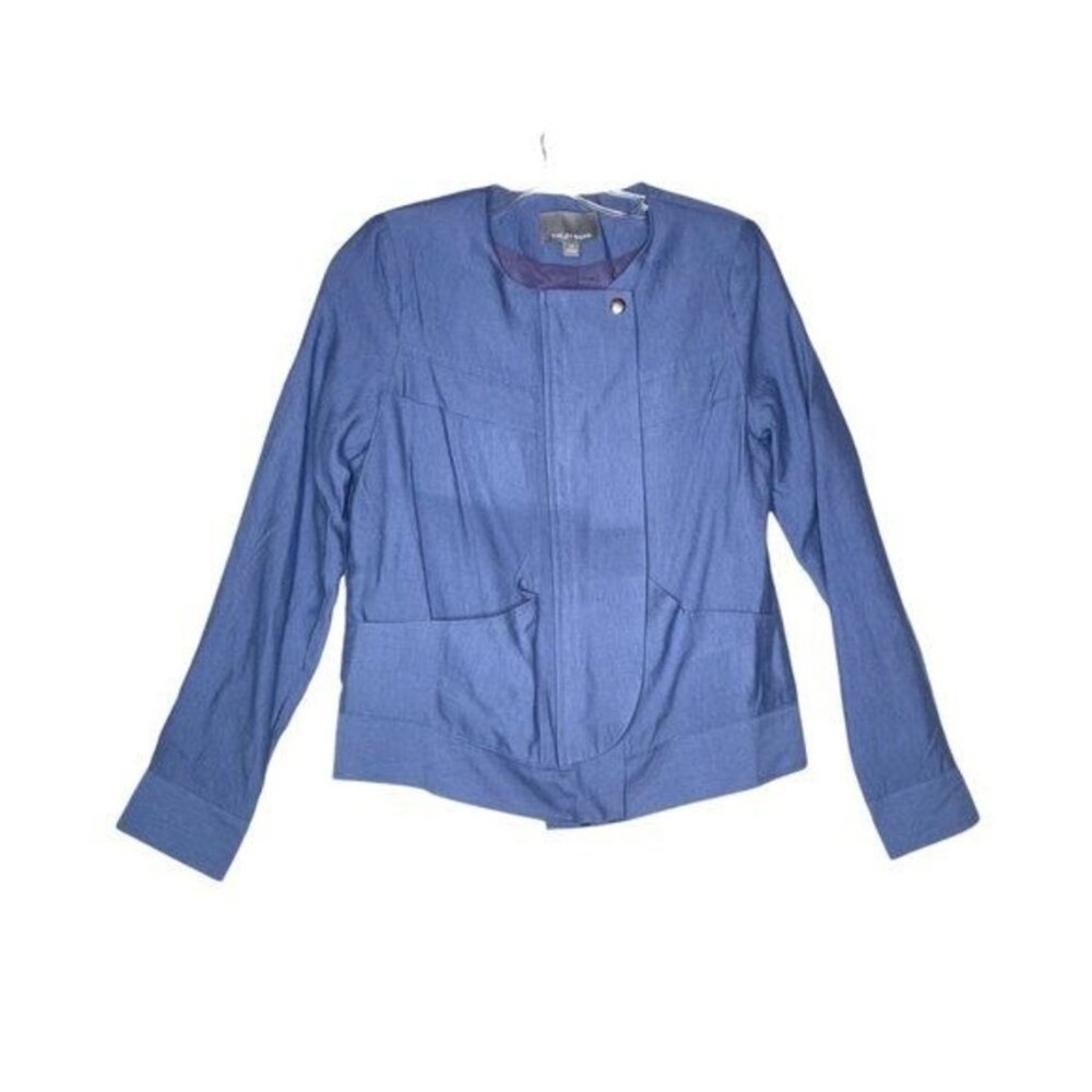 Tinley Road Blue Utility Jacket Collarless Snap Front Pocketed XS NEW